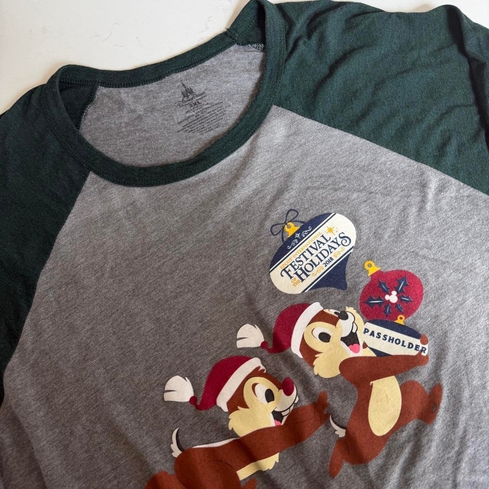 Disney Parks Festival of the Holidays Chip Dale Passholder Raglan Shirt  XL